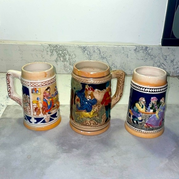 Other - Vintage Lot of 3 Beer Steins Made in Occupied Japan Tavern Dog Mountain Scenes